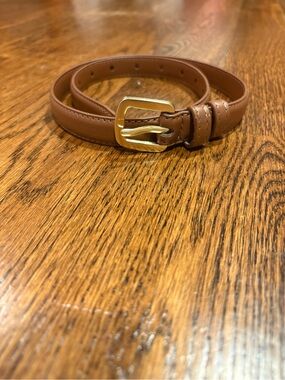 Women's Classic Brown Leather Belt with Gold Buckle